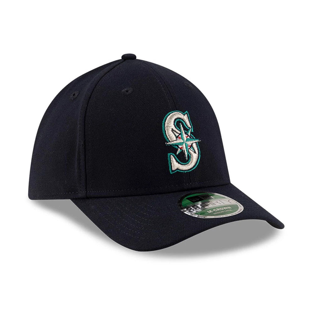 Pictured is this MLB Player Replica Seattle Mariners 39THIRTY M-Crown Stretch Fit cap in navy. 3