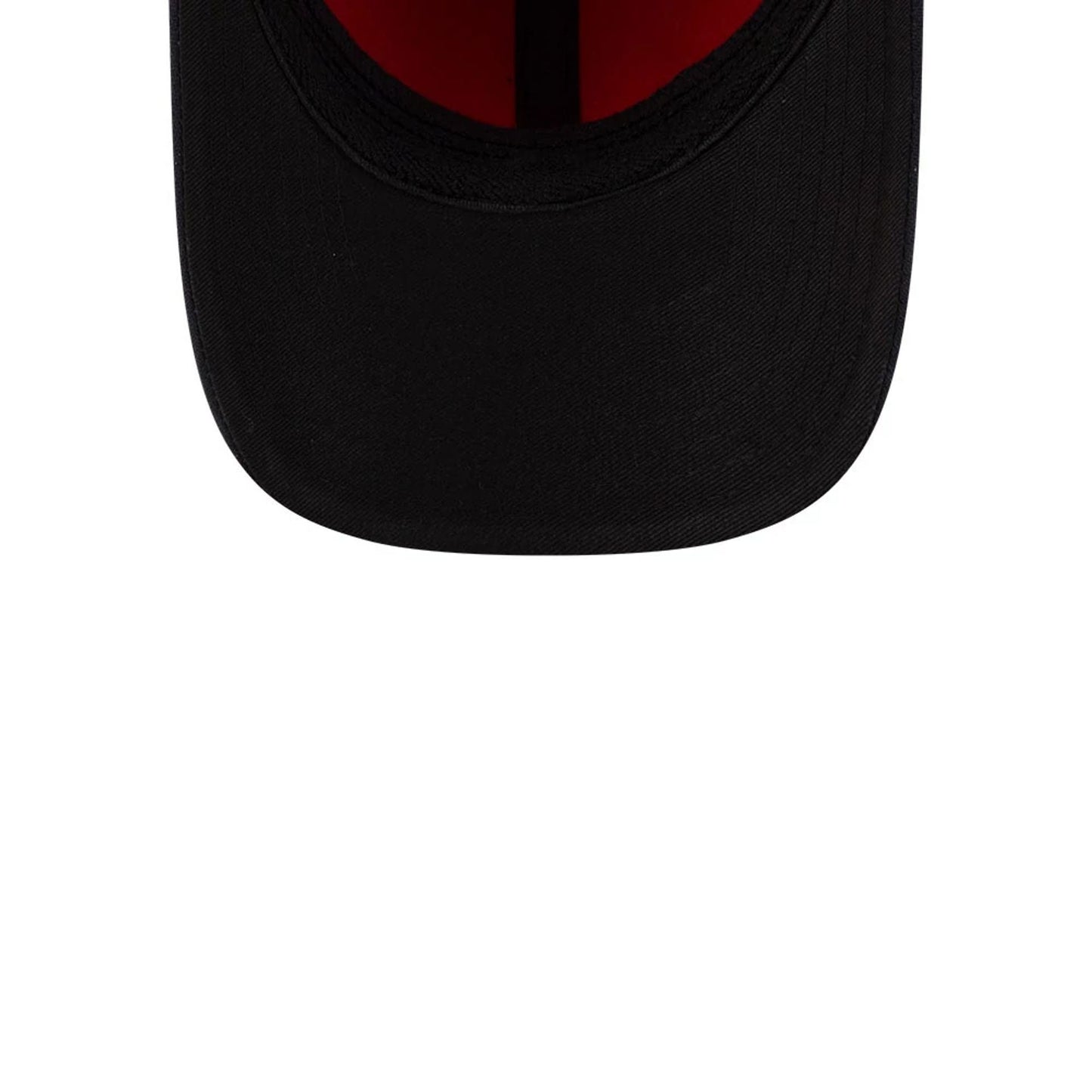 Guardians MLB Player Replica Dark Red New Era 39THIRTY M-Crown Stretch Fit Cap, inside view highlighting the red interior under the structured black crown and a matching dark red sweatband lining the edge beneath the black curved visor.