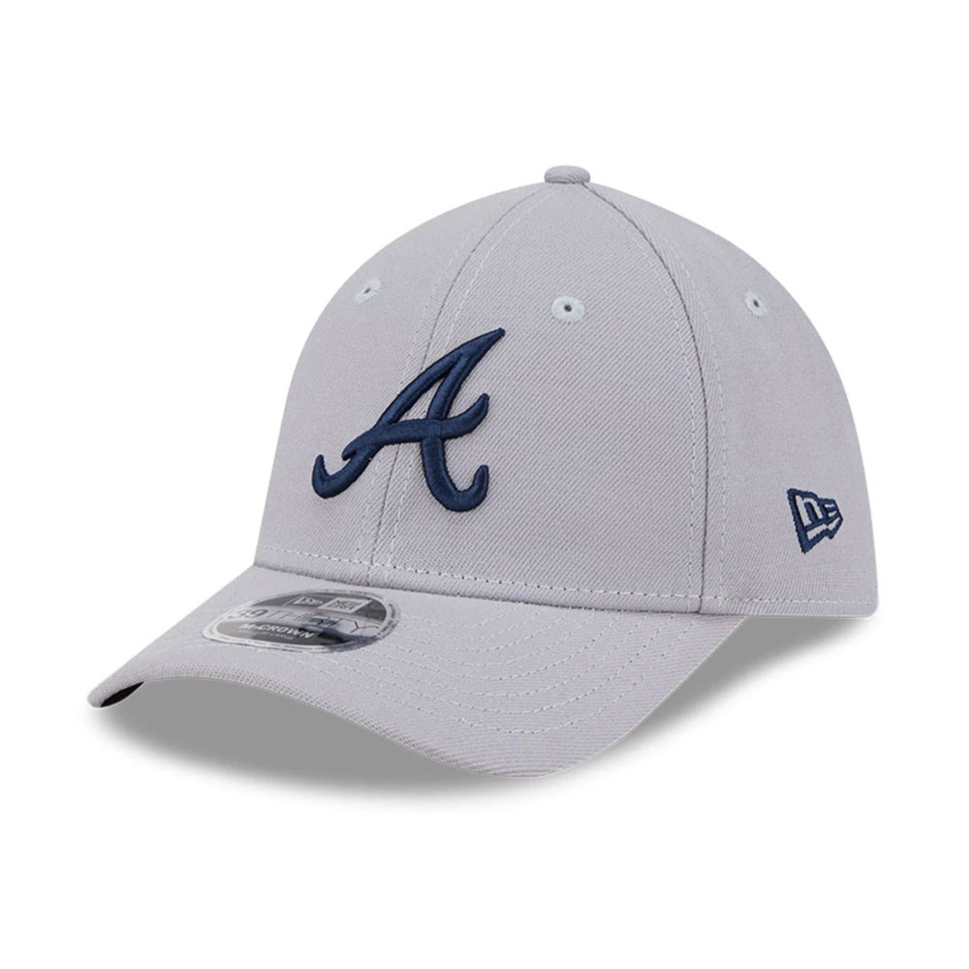 Pictured is this MLB Atlanta Braves 39THIRTY M-Crown Stretch Fit cap in grey. 1