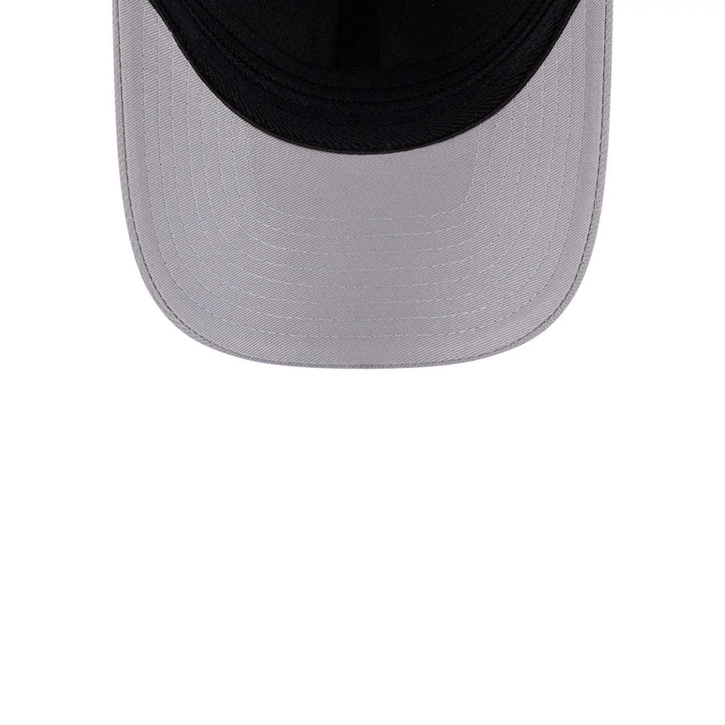 Athletics MLB Grey New Era 39THIRTY M-Crown Stretch Fit Cap, underside view with a grey undervisor and black sweatband, showcasing the detailed stitching and curvature of the cap's visor.