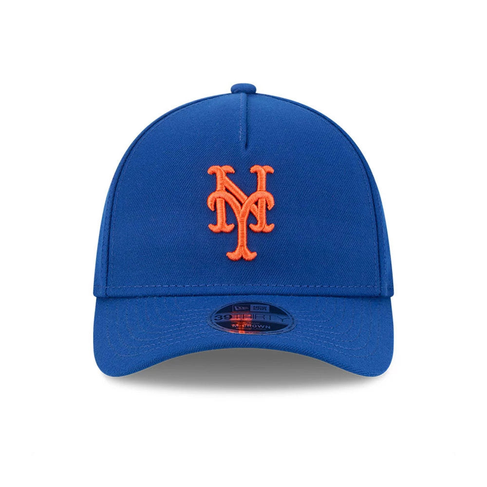 Pictured is this MLB New York Mets 39THIRTY M-Crown A-Frame Stretch Fit cap in blue. 3