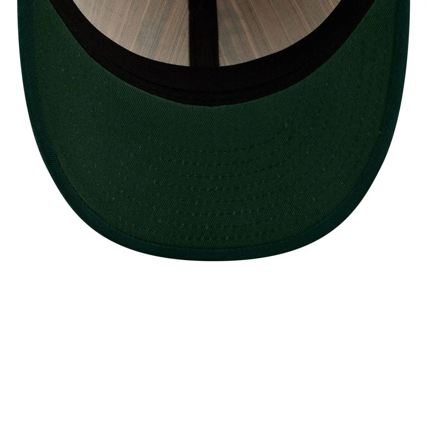 Athletics MLB Americana Herringbone White Retro Crown New Era 9FIFTY Adjustable Cap, inside view displaying a dark green undervisor, black sweatband, and light brown internal taping across the crown.