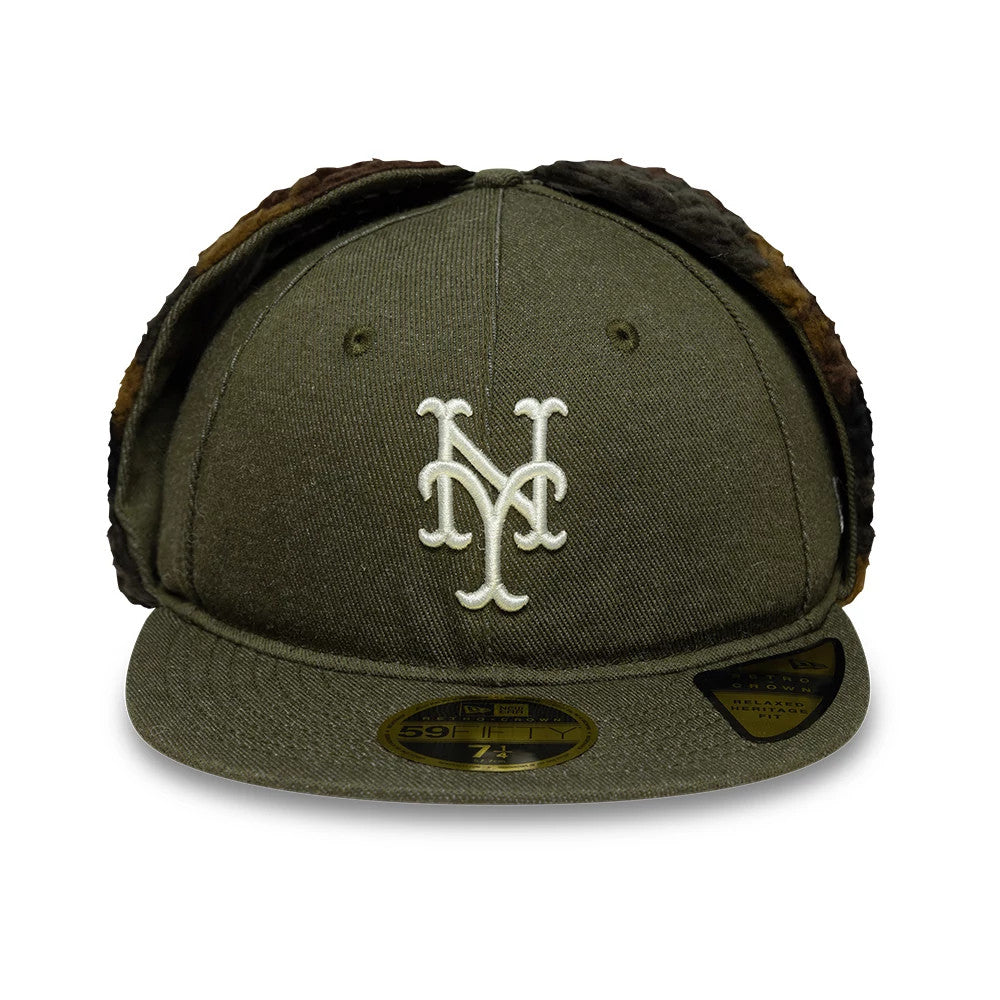 This is a New York Mets MLB Camo Open Green Retro Crown Dogear 59FIFTY Fitted Cap 4
