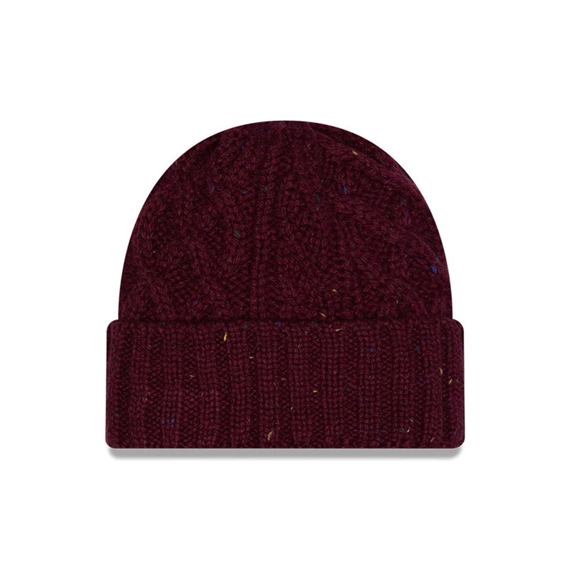 This is a New Era Speckled Dark Purple Cable Knit Beanie Hat 1