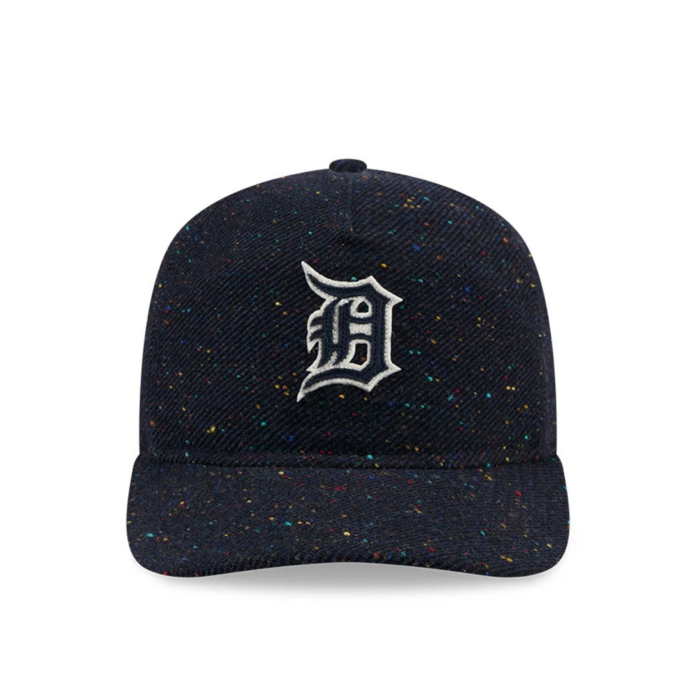 Detroit Tigers MLB Speckled Wool Navy New Era 19TWENTY Adjustable Cap, front view showing the white raised embroidered Detroit Tigers logo on the speckled navy crown, with a matching speckled visor.