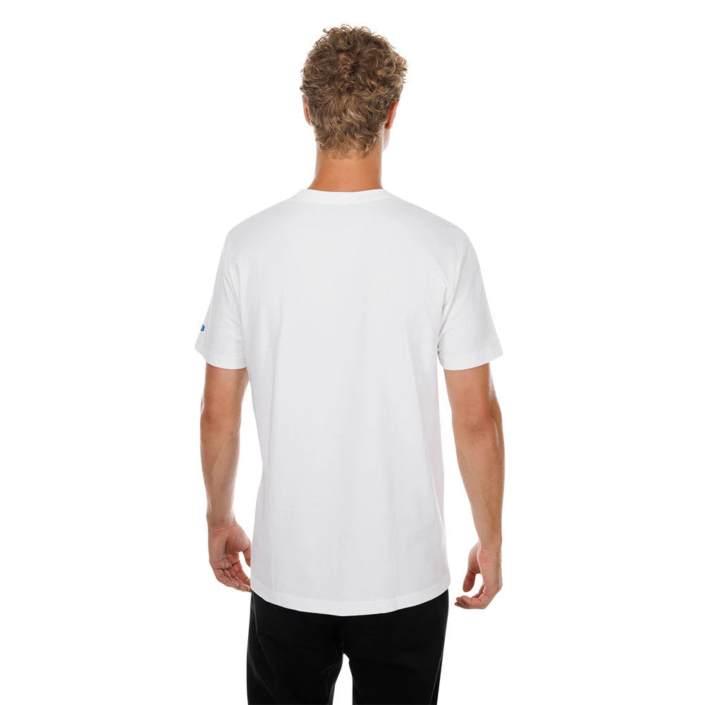 New Era Space Jam Tune Squad White T-Shirt, back view displaying a plain white surface with no graphics, with short sleeves and a small embroidered logo on the left sleeve.