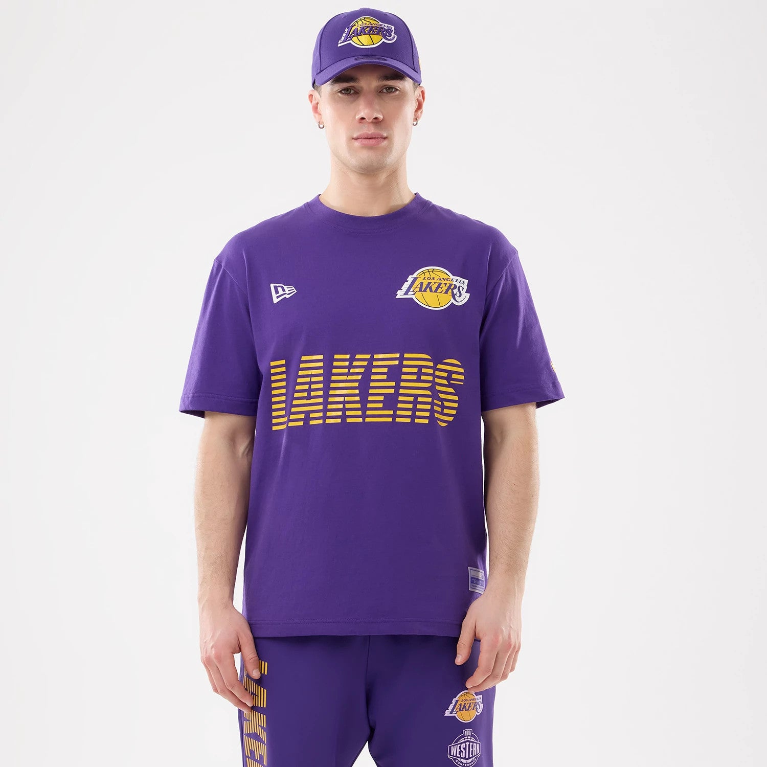 The model is wearing this NBA Match LA Lakers T-Shirt in purple. 1