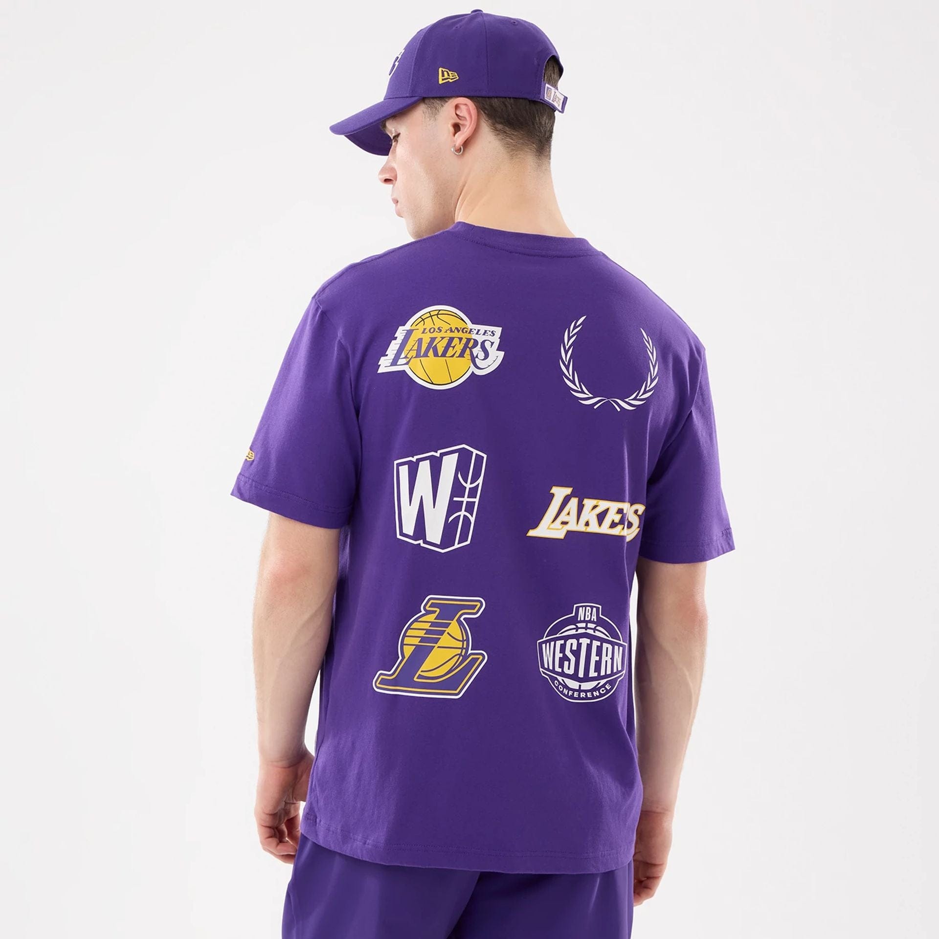 The model is wearing this NBA Match LA Lakers T-Shirt in purple. 2
