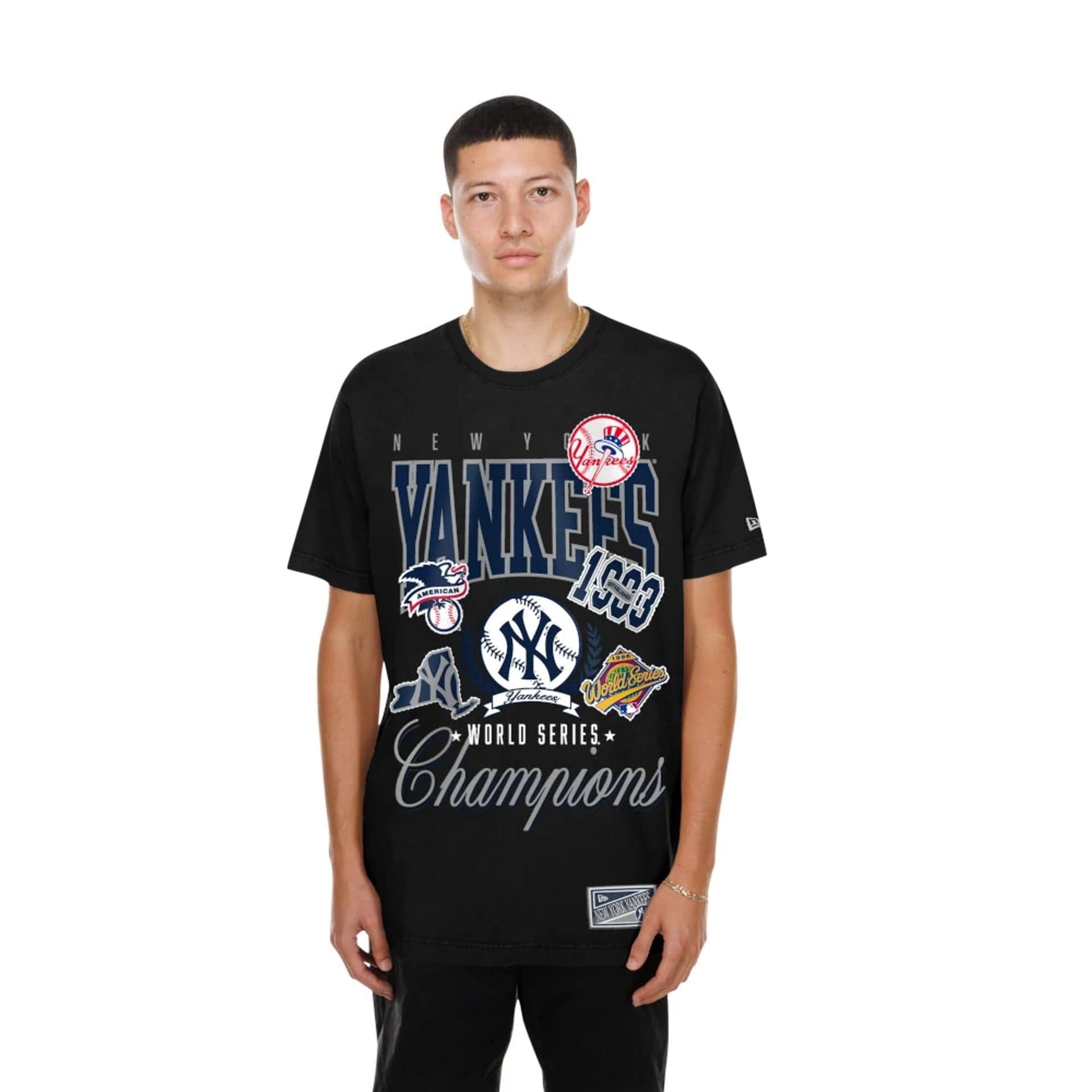 The model is wearing this MLB Sport Classic New York Yankees T-Shirt in black. 1
