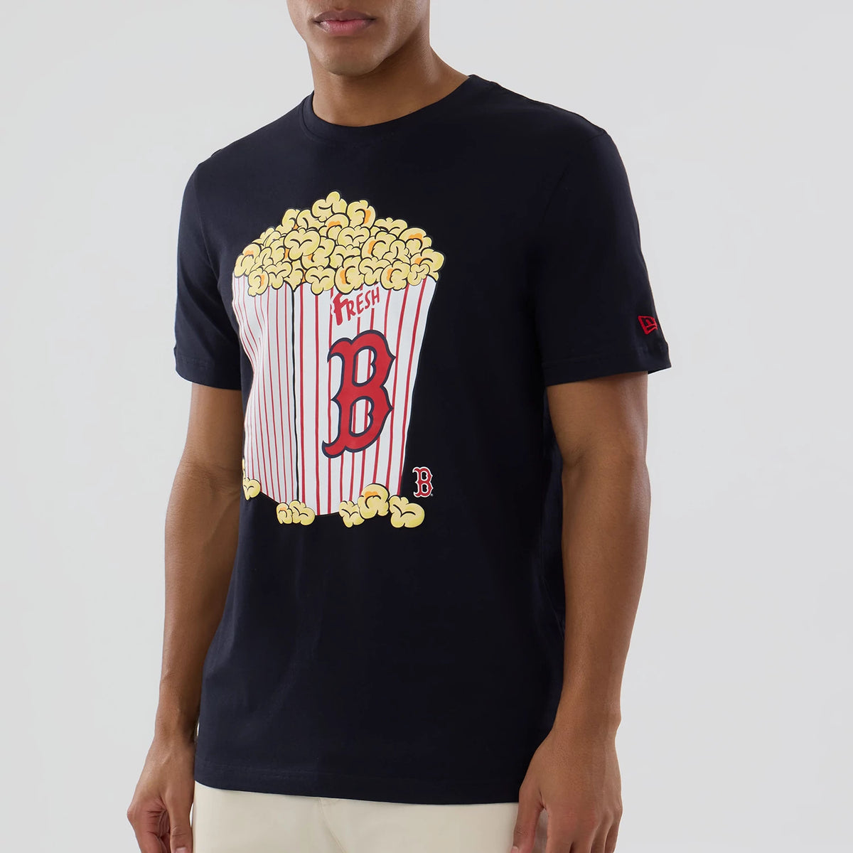 The model is wearing this MLB Popcorn Boston Red Sox T-Shirt in navy. 3