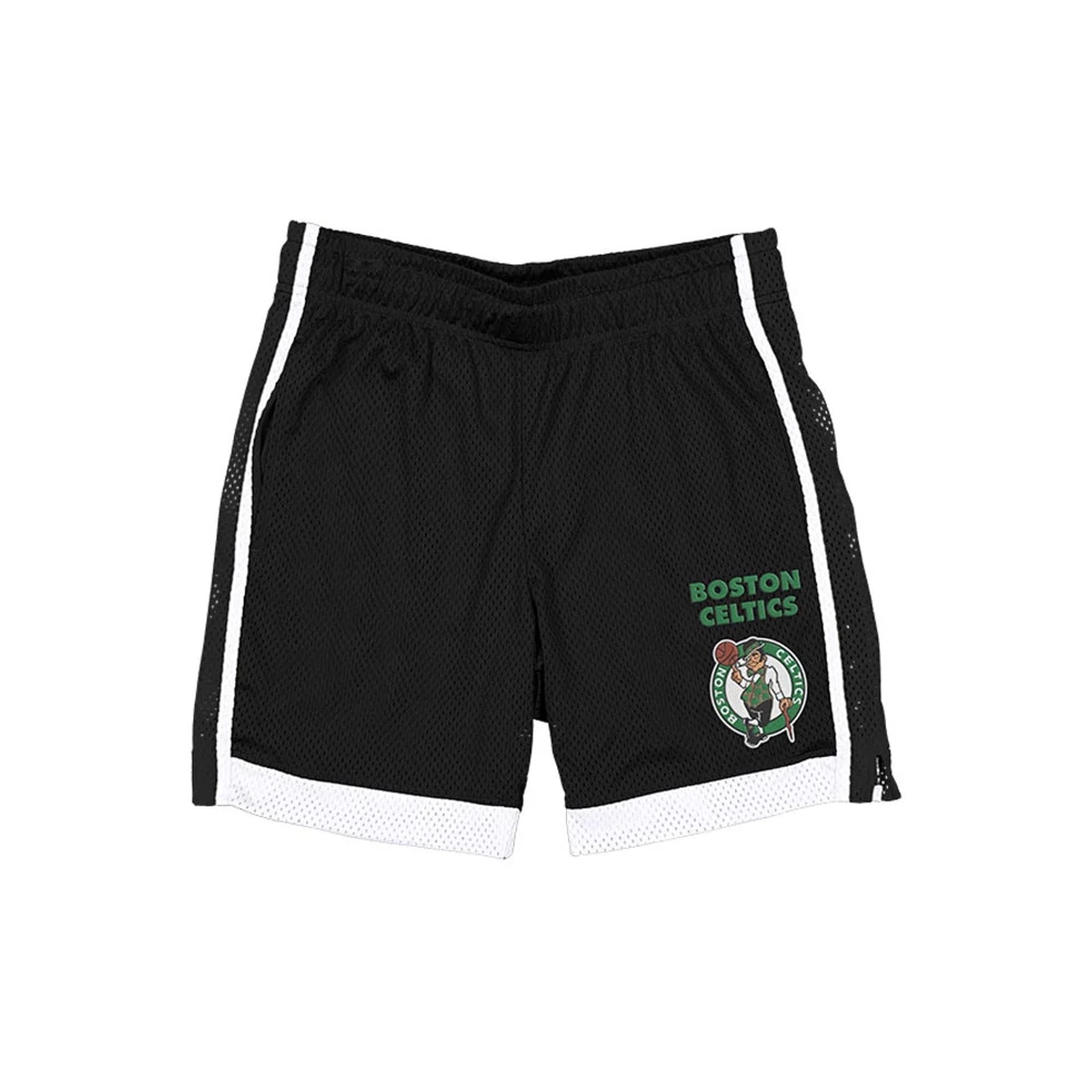 The model is wearing these NBA Boston Celtics Mesh Shorts in black. 1