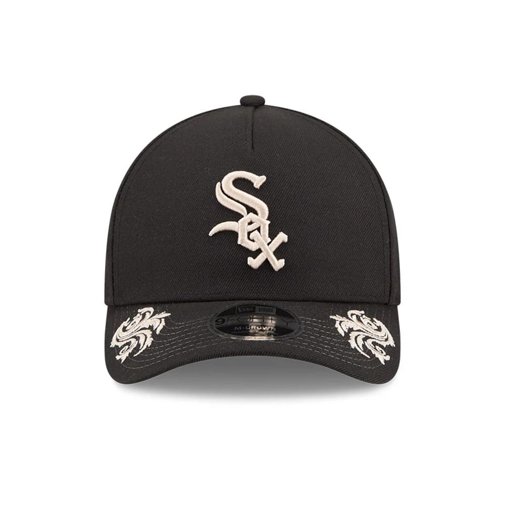 Pictured is this MLB Script Chicago White Sox 9FORTY M-Crown A-Frame Adjustable cap in black. 3