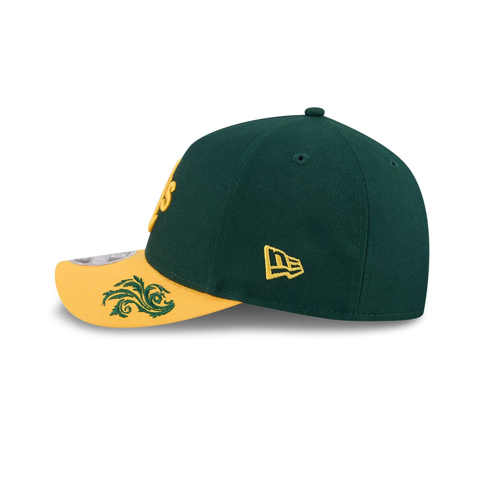 Pictured is this MLB Script Athletics 9FORTY M-Crown A-Frame Adjustable cap in dark green. 7