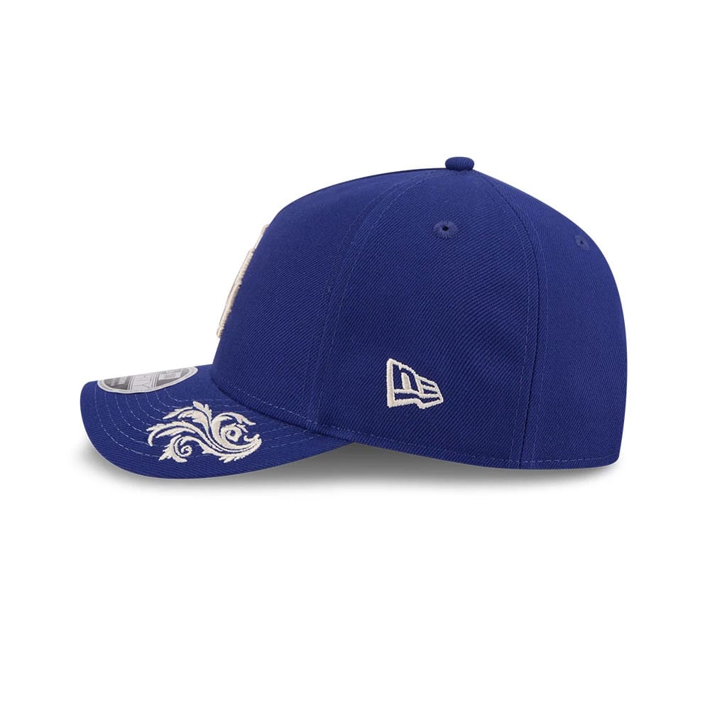 Pictured is this MLB Script LA Dodgers 9FORTY M-Crown A-Frame Adjustable cap in dark blue. 7