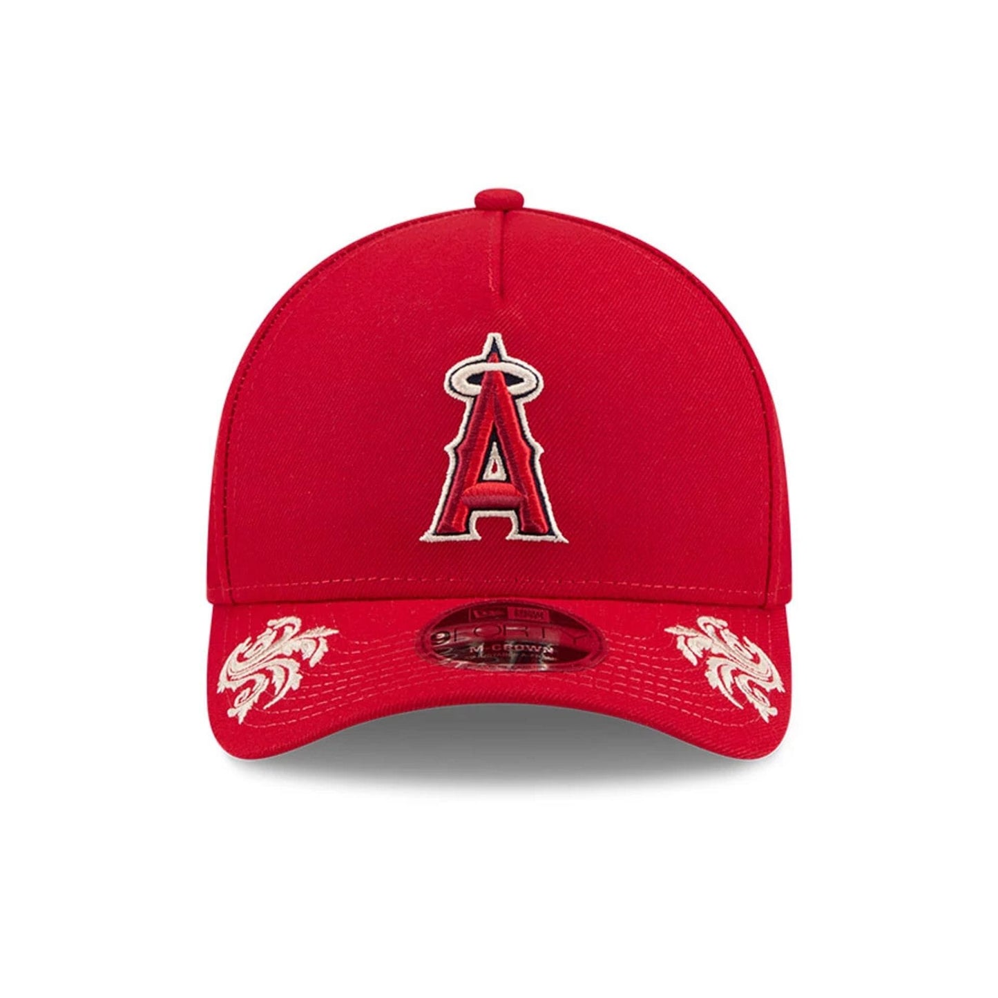 Pictured is this MLB Script LA Angels 9FORTY M-Crown A-Frame Adjustable cap in red. 7