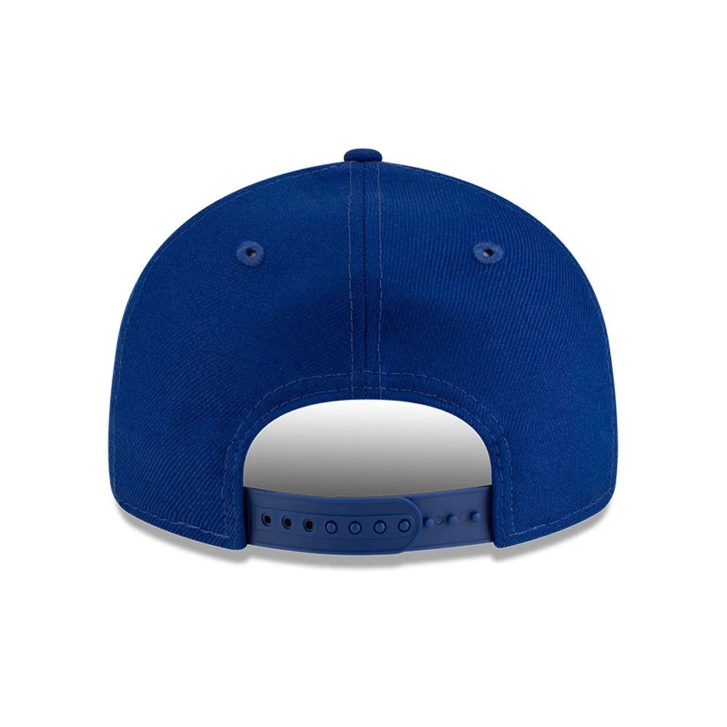Golden State Warriors FOG x NBA Blue Retro Crown New Era 9FIFTY Adjustable Cap, rear view showing the blue structured crown, matching adjustable snap closure, and top button, with no logos or branding on its back panels.