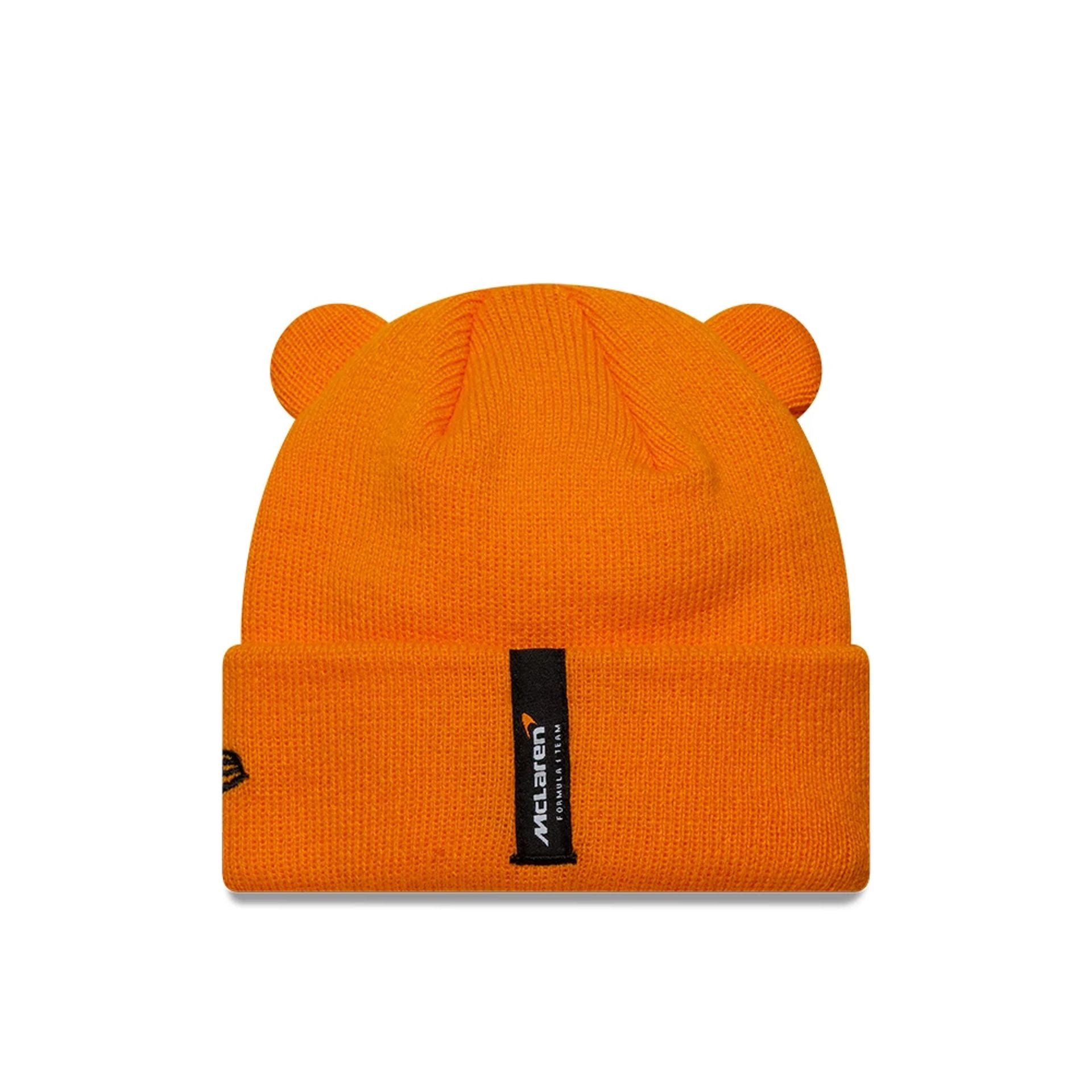 This is a McLaren Racing Infant Ears Orange Cuff Knit Beanie Hat 2