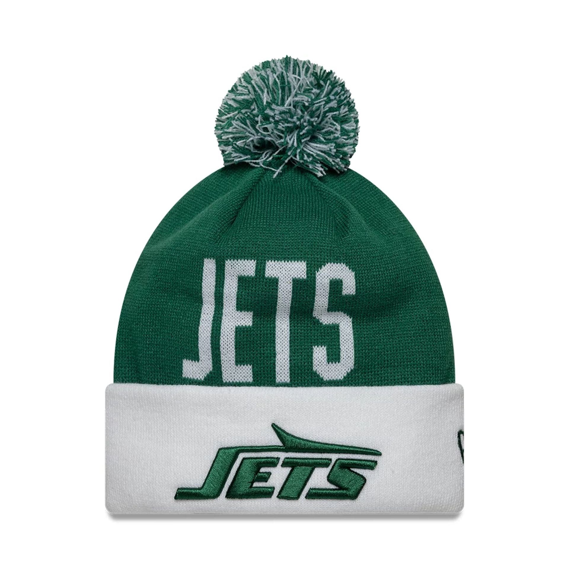 This is a New York Jets NFL London Games 2025 Green Cuff Knit Beanie Hat 1