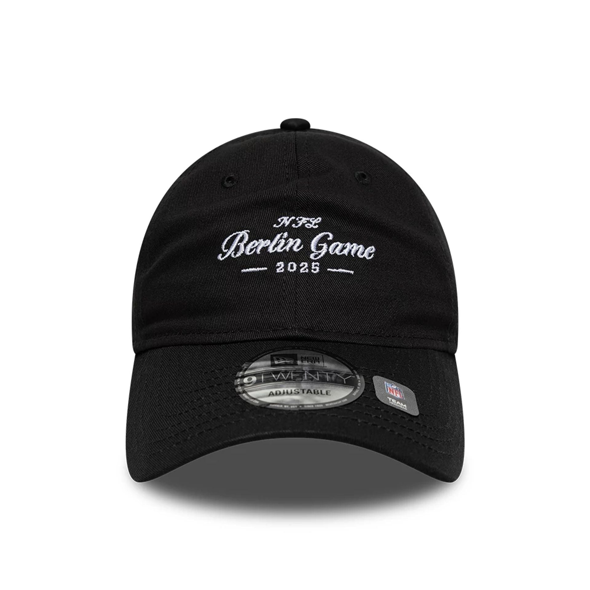 This is a Shield Logo NFL Berlin Game 2025 Black 9TWENTY Adjustable Cap 2