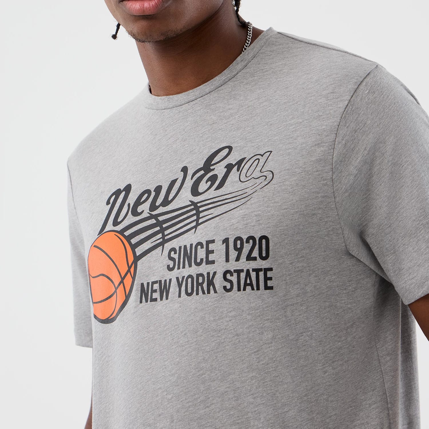 The Male model is wearing New Era Back To School Grey T-Shirt 4