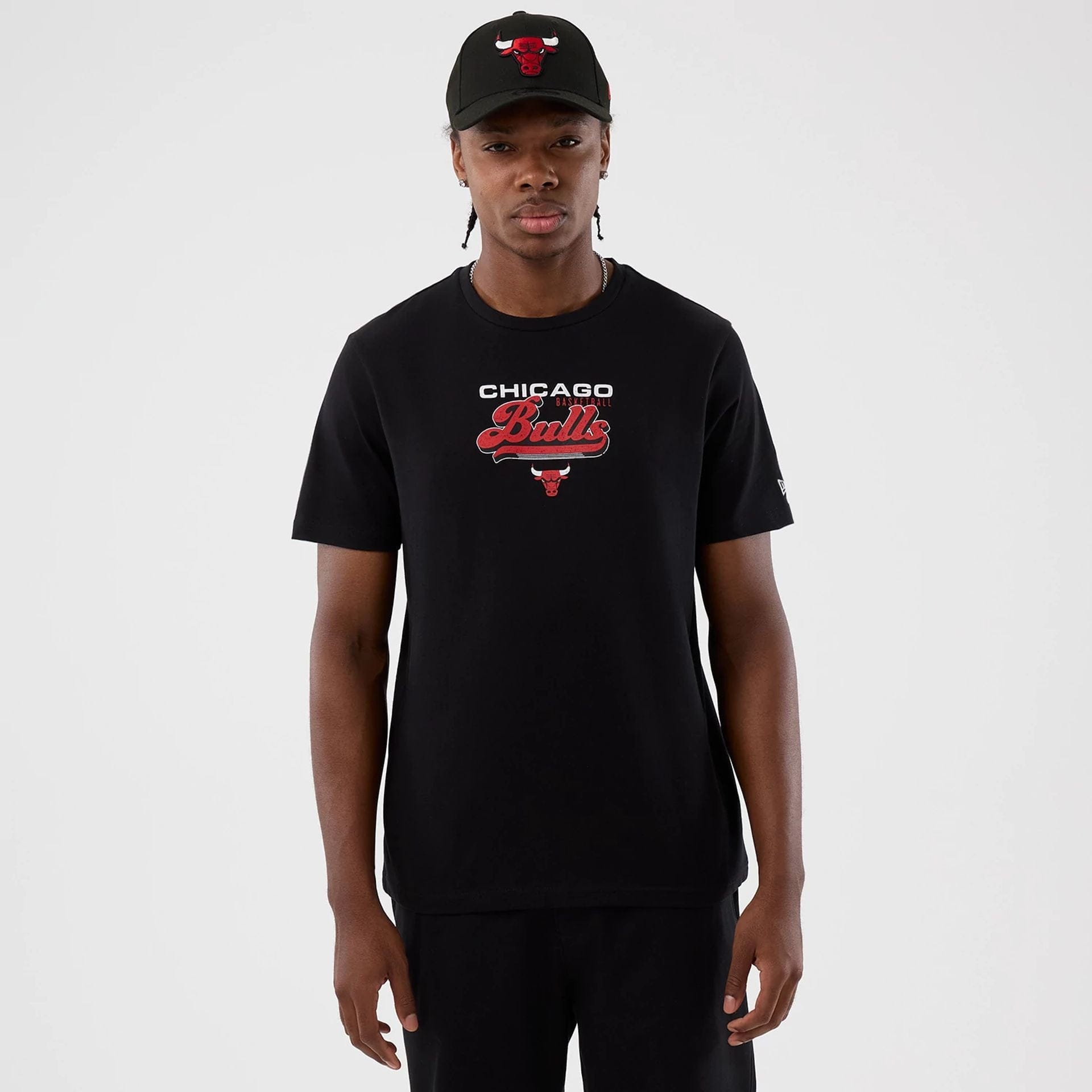 The Male model is wearing Chicago Bulls NBA Back To School Black T-Shirt 1