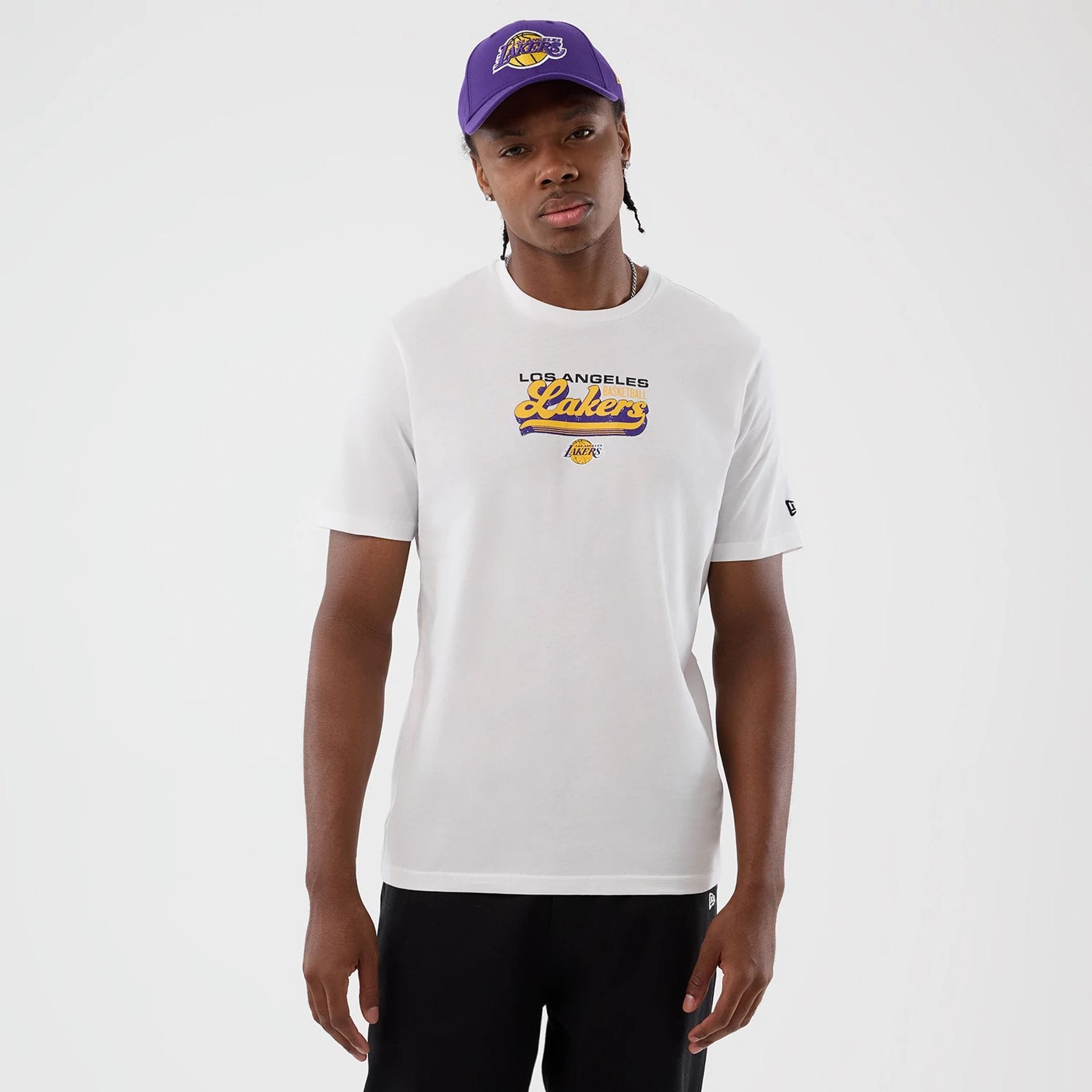 The Male model is wearing LA Lakers NBA Back To School White T-Shirt 1