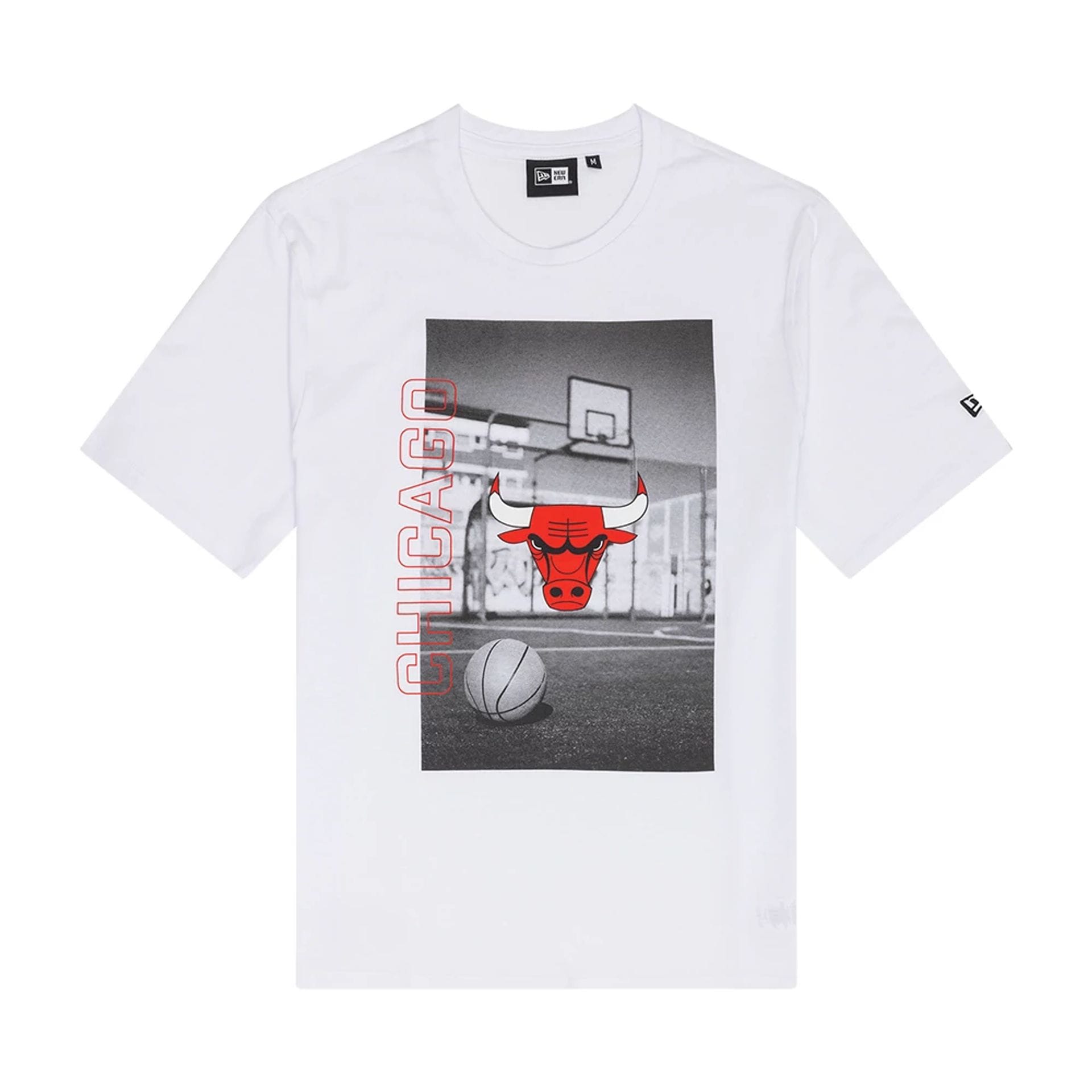 The Male model is wearing Chicago Bulls NBA Photographic White T-Shirt 1