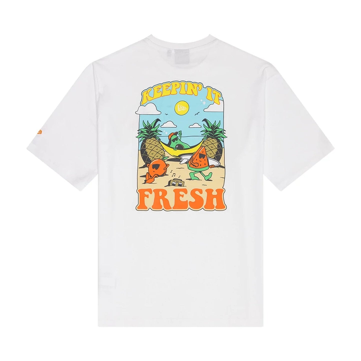 The Male model is wearing New Era Summer Graphic White Oversized T-Shirt 2