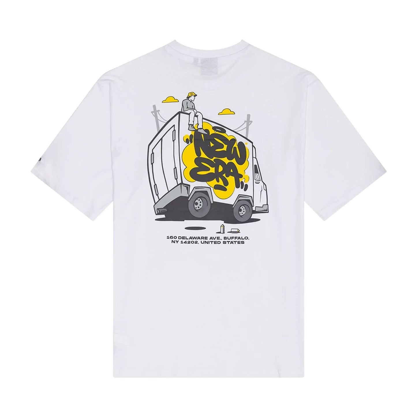 The Male model is wearing New Era Graffiti Graphic White Oversized T-Shirt 2