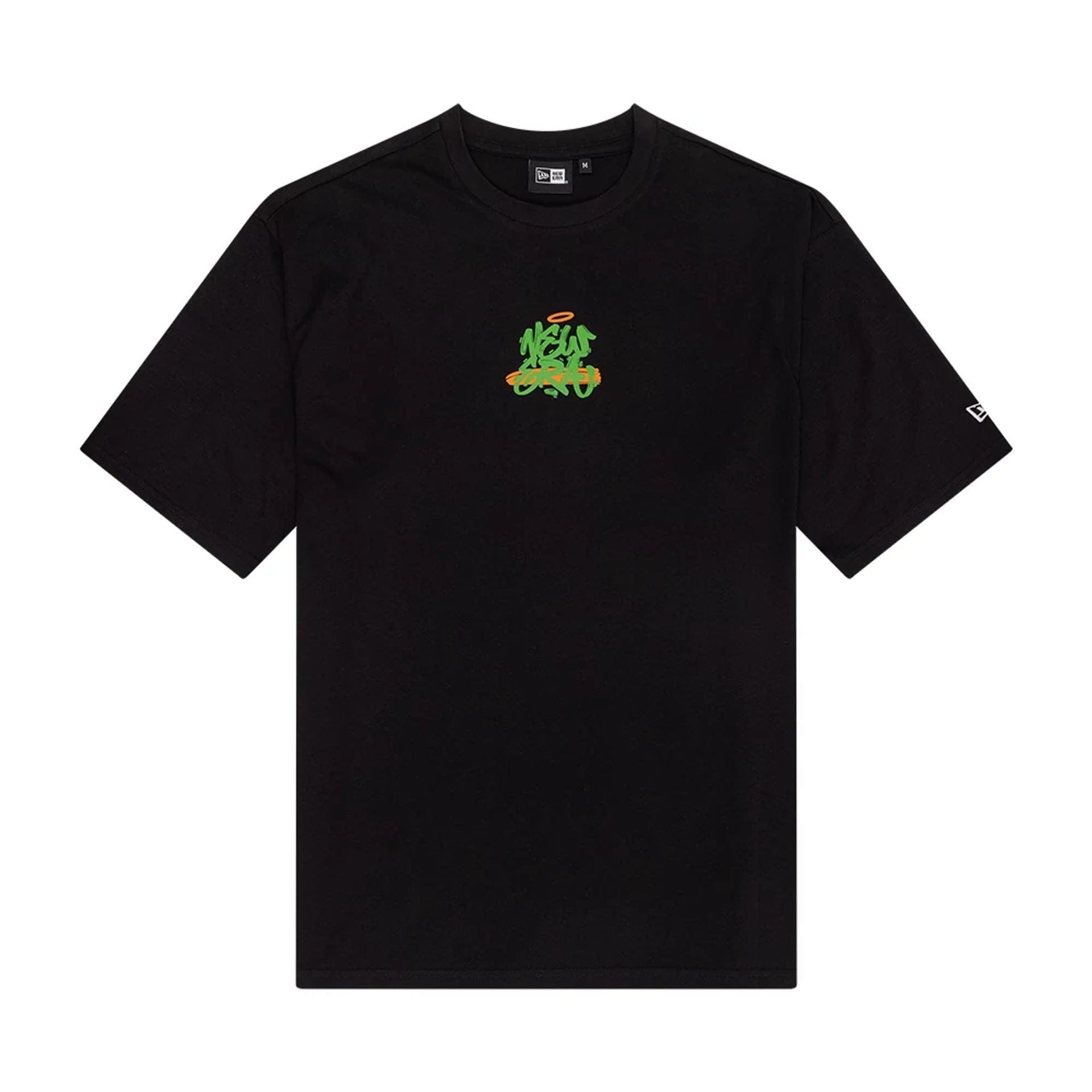 The Male model is wearing New Era Graffiti Graphic Black Oversized T-Shirt 1