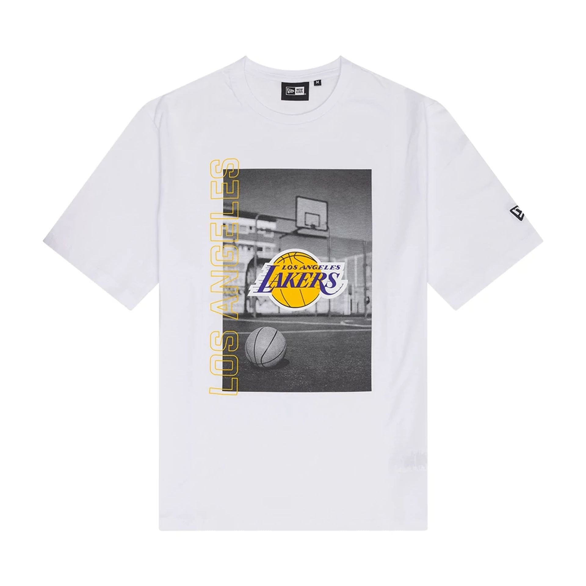 The Male model is wearing LA Lakers NBA Photographic White T-Shirt 1