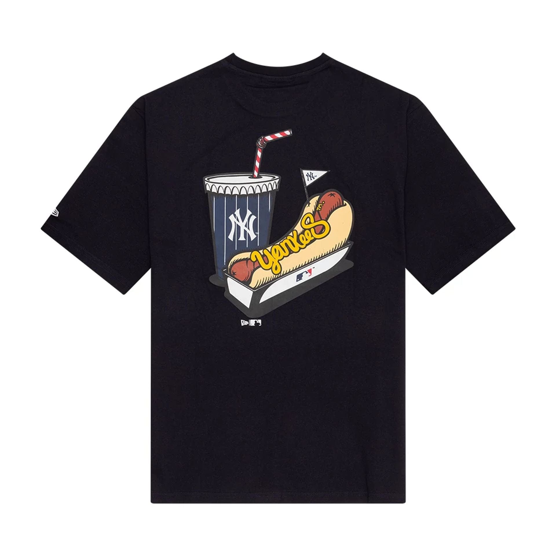 The Male model is wearing New York Yankees MLB Food Graphic Navy Oversized T-Shirt 2