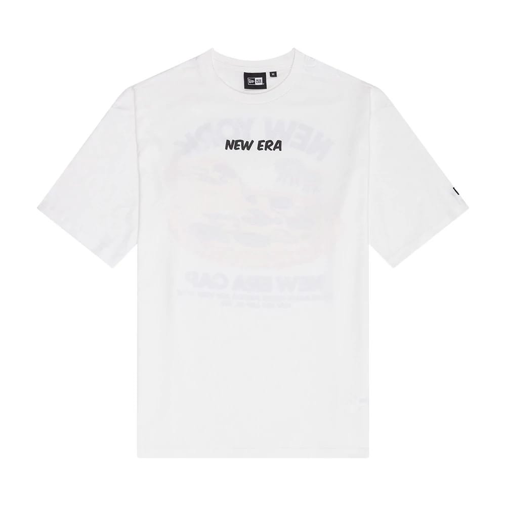 The Male model is wearing New Era Food Graphic White Oversized T-Shirt 1