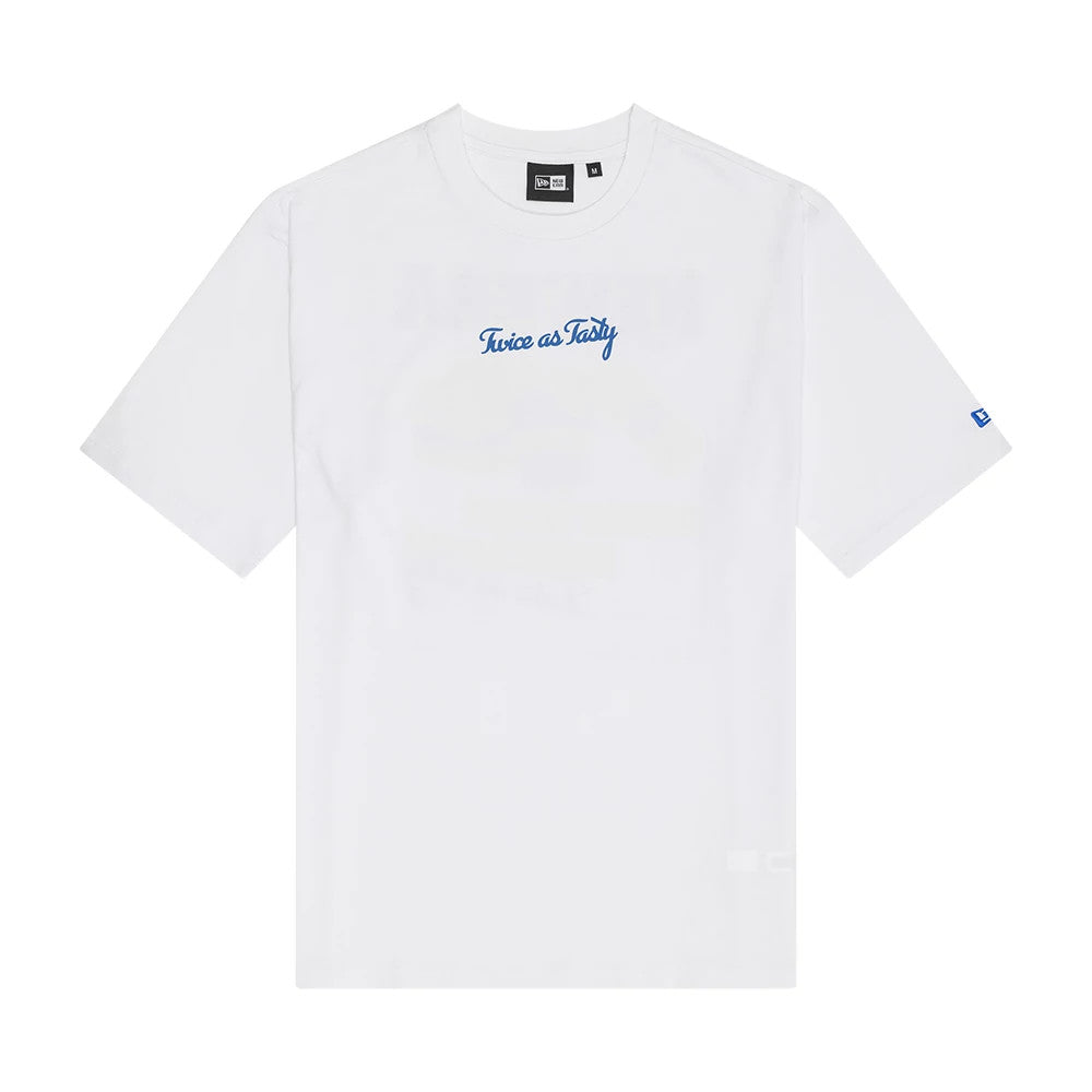The Male model is wearing New Era Burger Graphic White Oversized T-Shirt 1