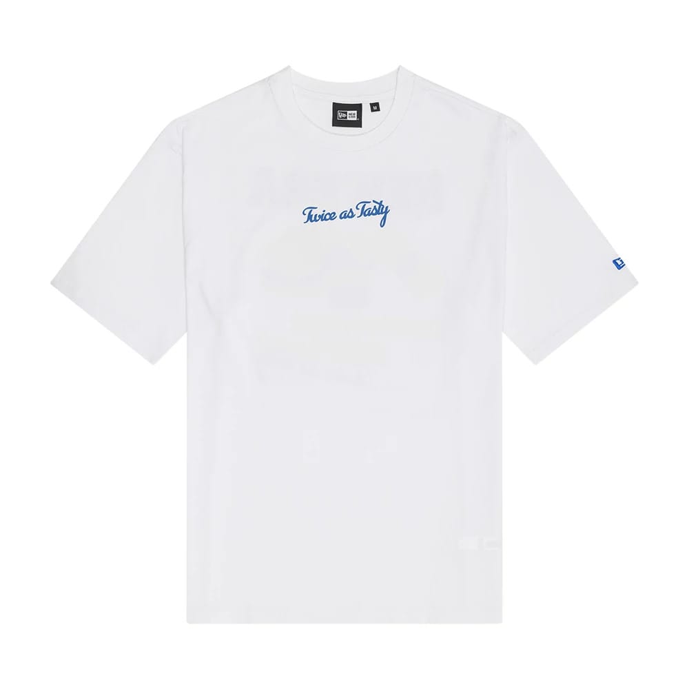 The Male model is wearing New Era Burger Graphic White Oversized T-Shirt 1