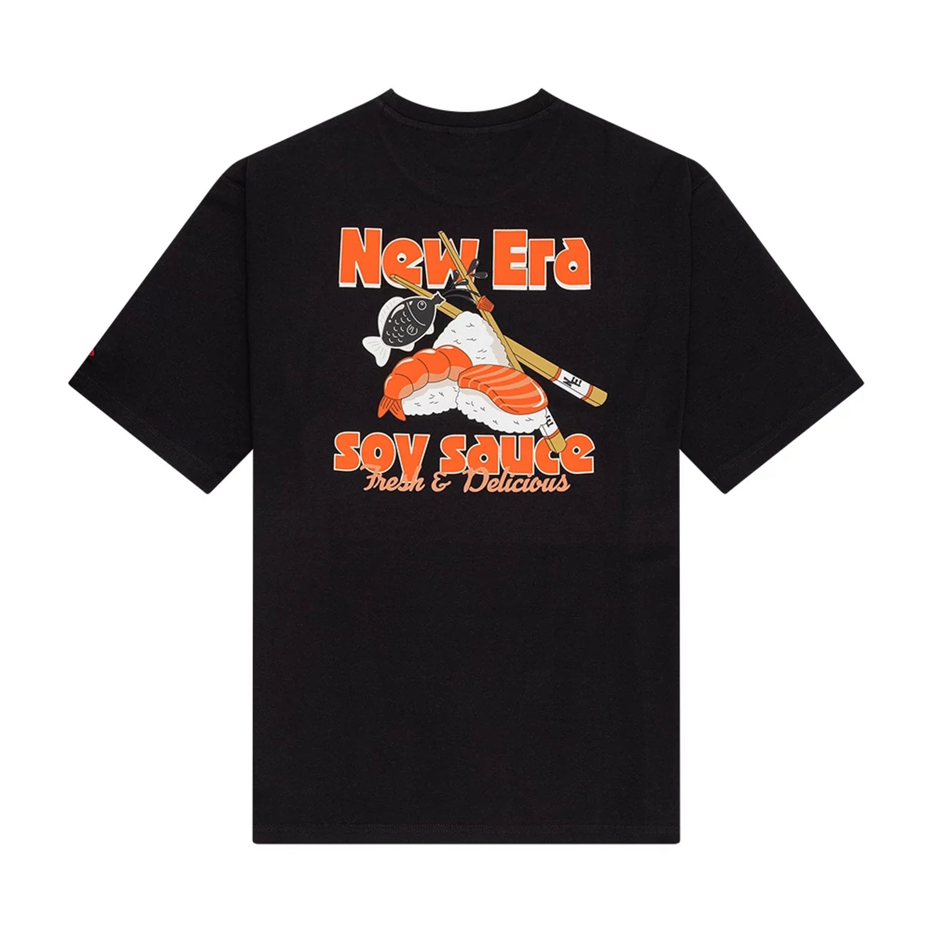 The Male model is wearing New Era Food Graphic Black Oversized T-Shirt 2