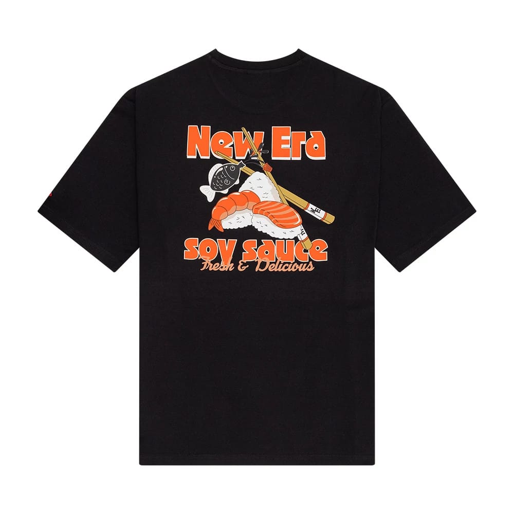 The Male model is wearing New Era Food Graphic Black Oversized T-Shirt 2