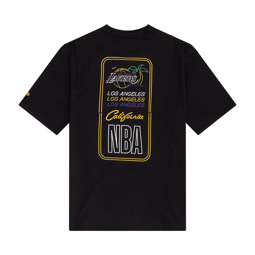 The Male model is wearing LA Lakers NBA Neon Graphic Black T-Shirt 2