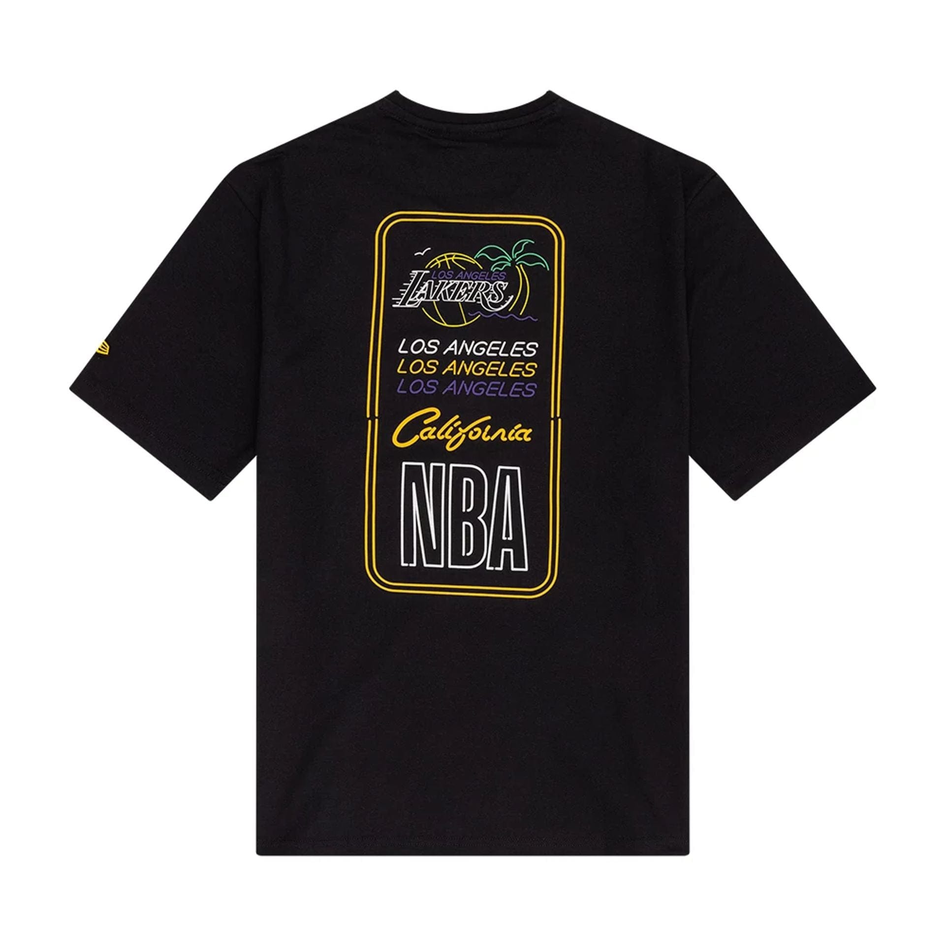 The Male model is wearing LA Lakers NBA Neon Graphic Black T-Shirt 2