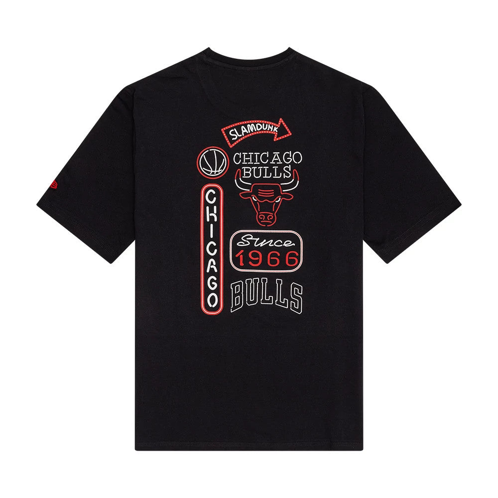The Male model is wearing Chicago Bulls NBA Neon Graphic Black T-Shirt 2