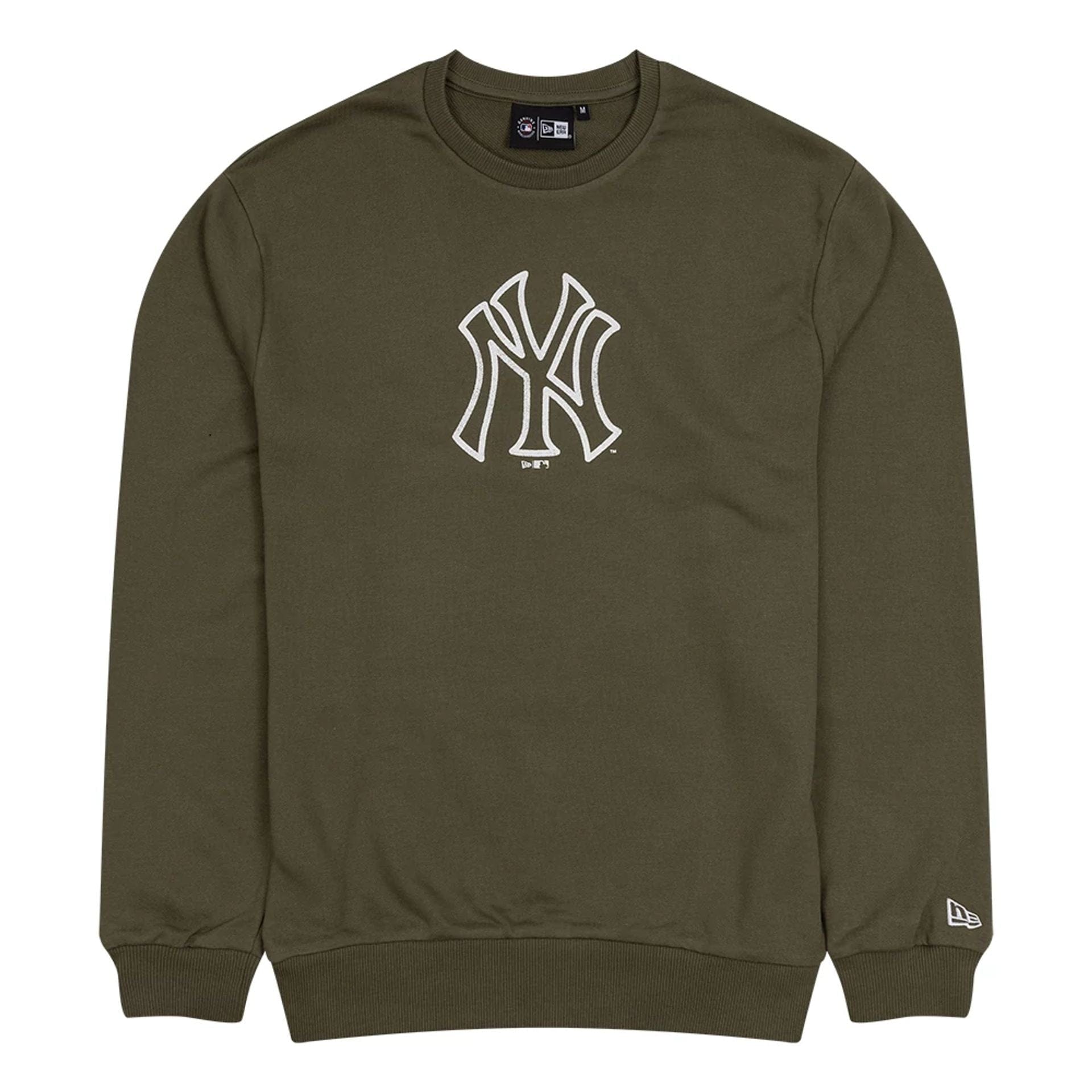 The Male model is wearing New York Yankees MLB Outline Green Crew Neck Sweater 1