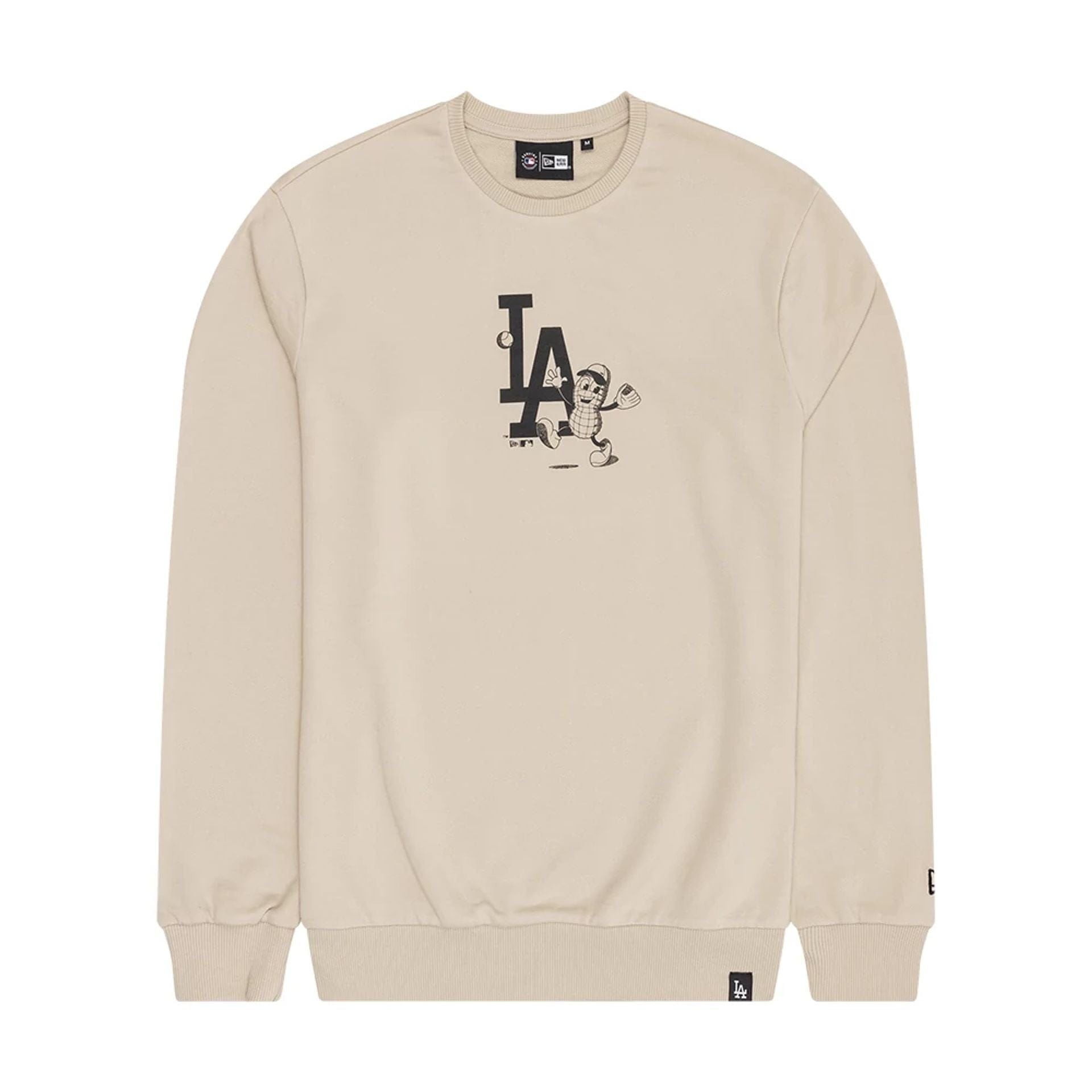 The Male model is wearing LA Dodgers MLB Food Graphic Light Beige Crew Neck Sweater 1