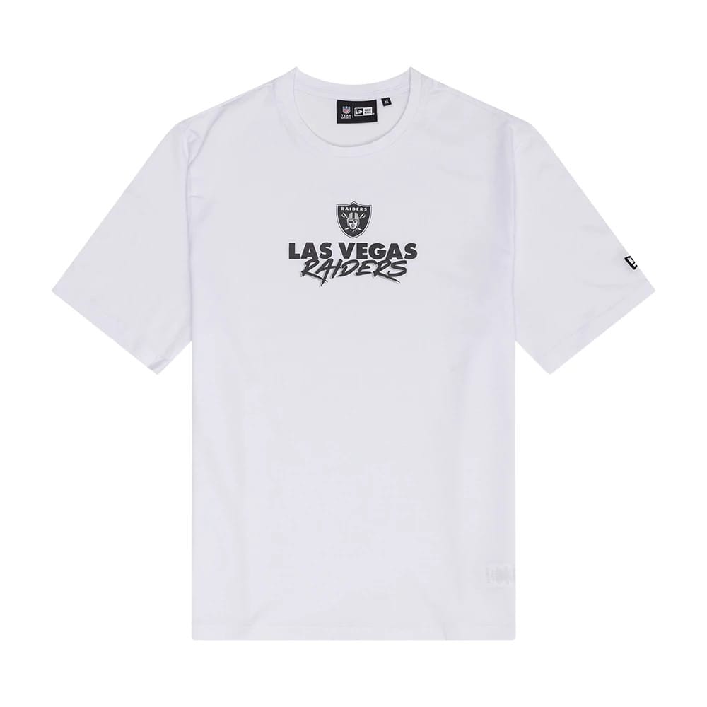 The Male model is wearing Las Vegas Raiders NFL Graphic White T-Shirt 1