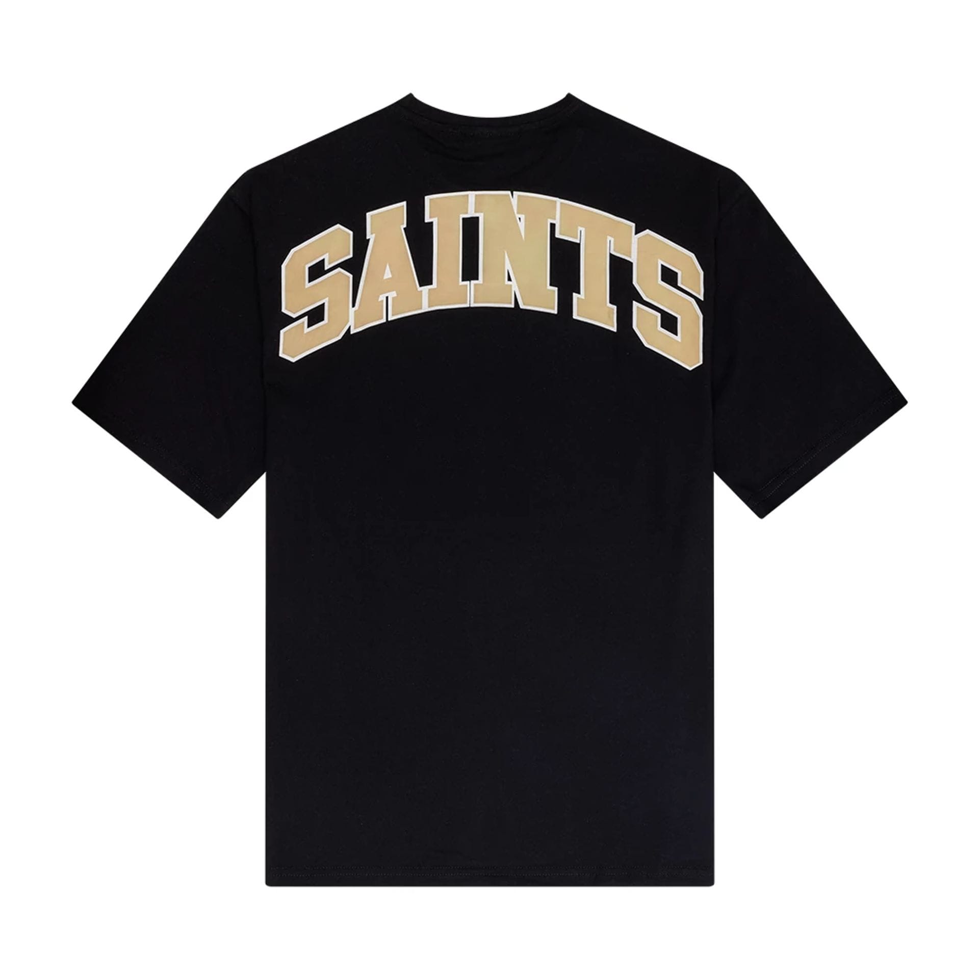 The Male model is wearing New Orleans Saints NFL Arch Graphic Black Oversized T-Shirt 2