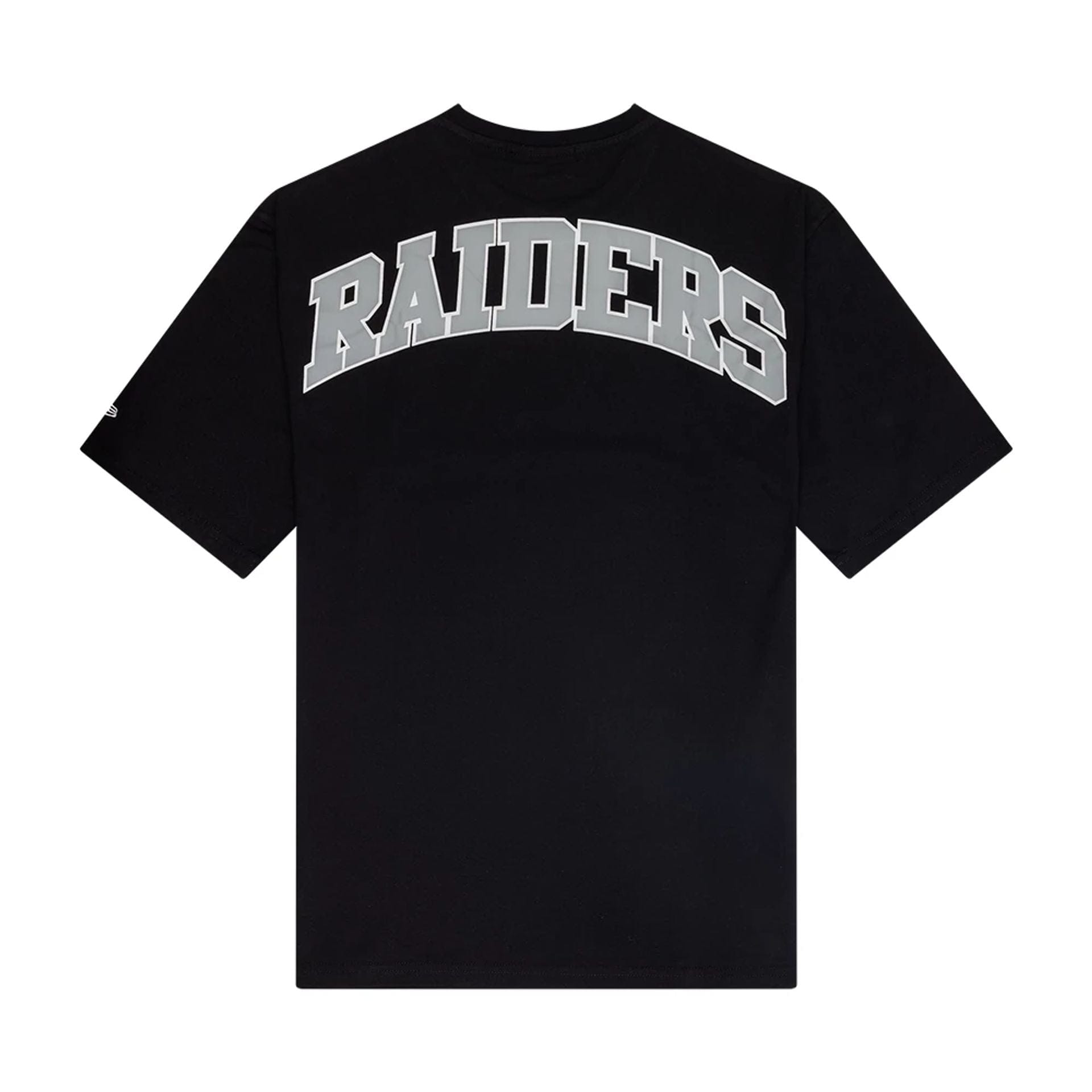 The Male model is wearing Las Vegas Raiders NFL Arch Graphic Black Oversized T-Shirt 2