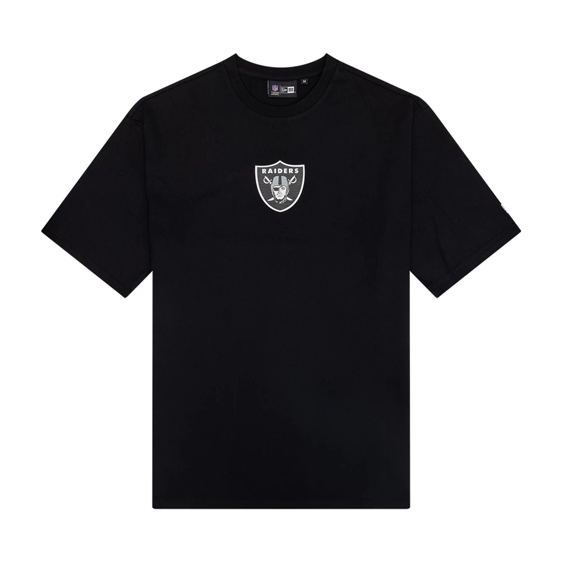 The Male model is wearing Las Vegas Raiders NFL Arch Graphic Black Oversized T-Shirt 1