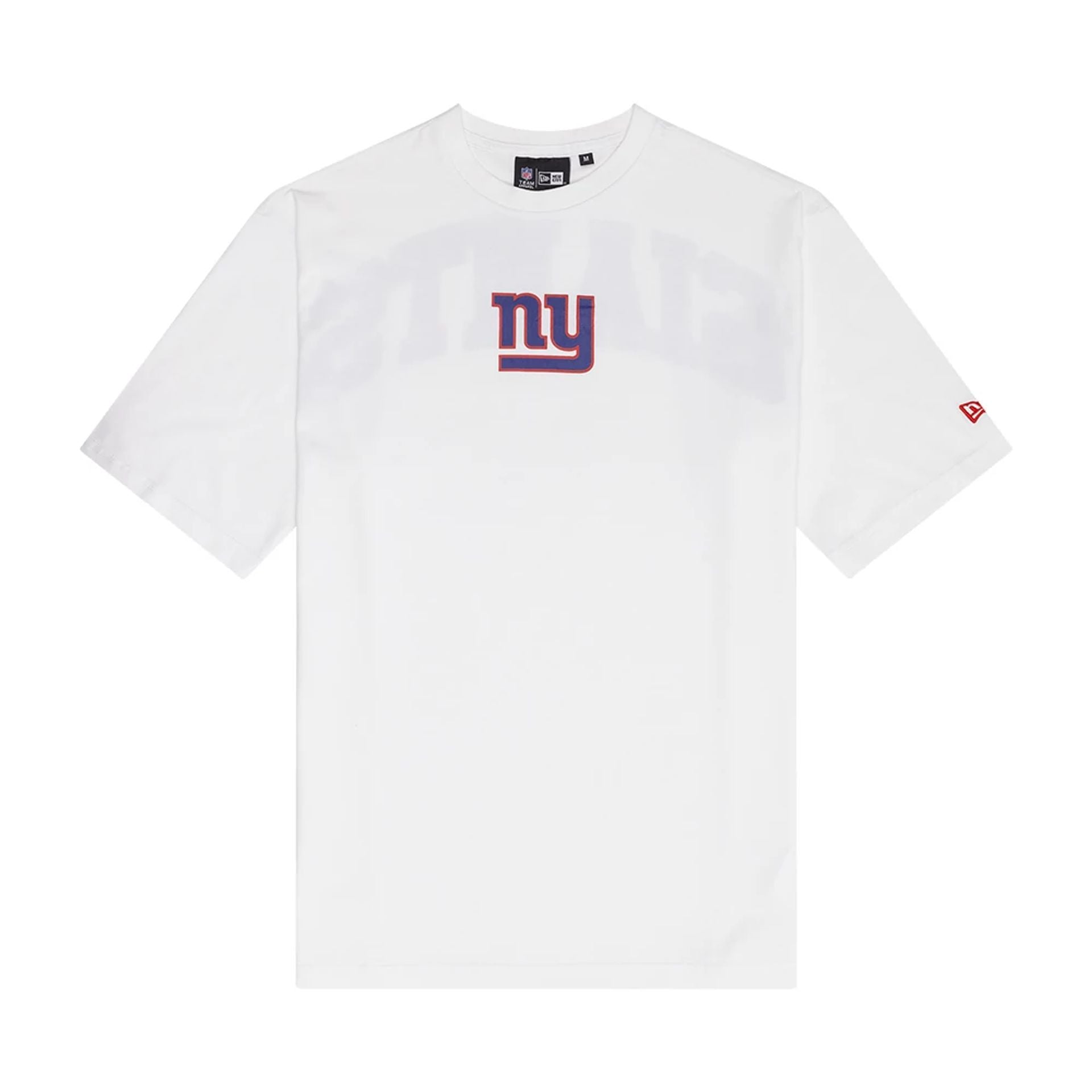 The Male model is wearing New York Giants NFL Arch Graphic White Oversized T-Shirt 1