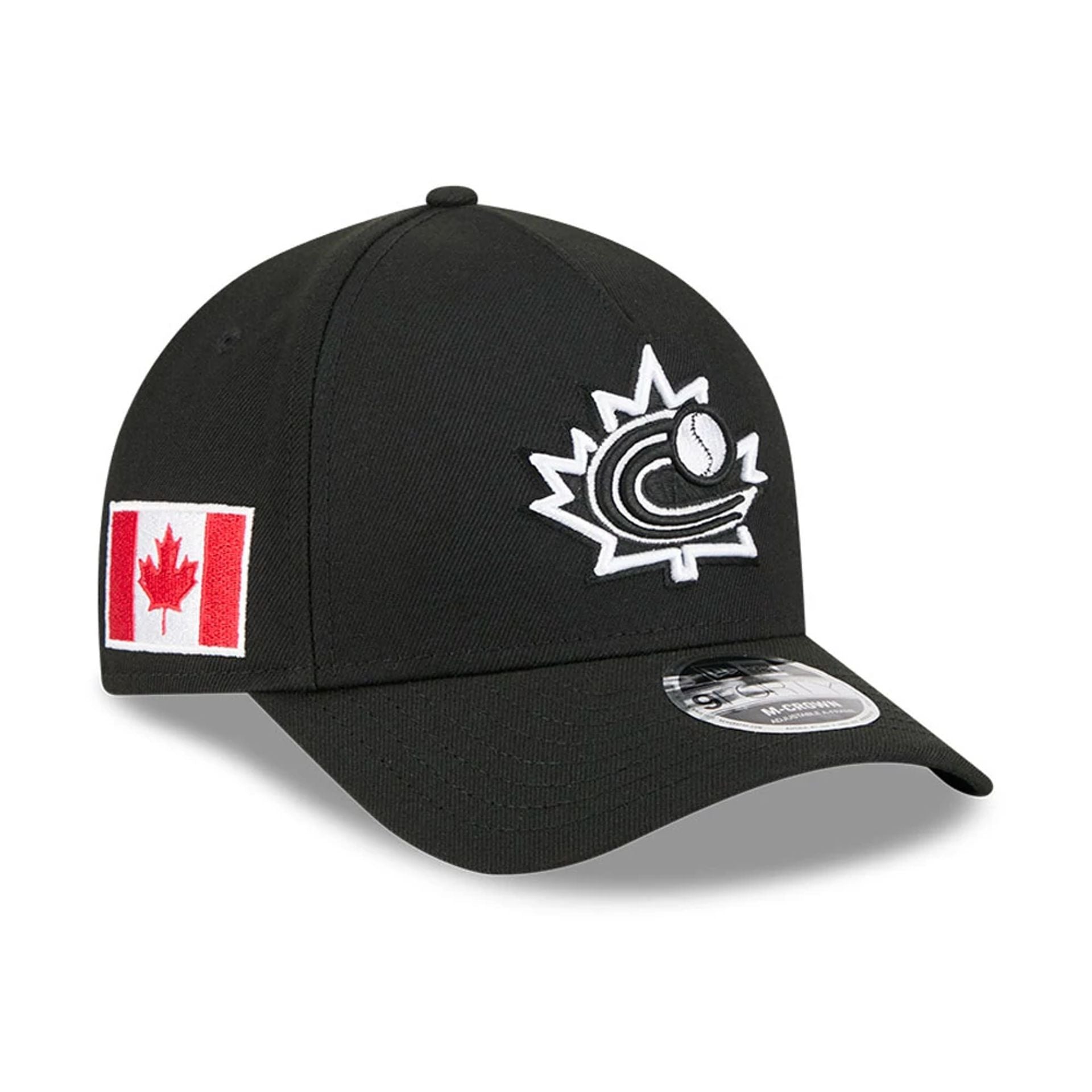 Pictured is this MLB World Baseball Classic 2026 Canada 9FORTY M-Crown A-Frame cap in black. 1