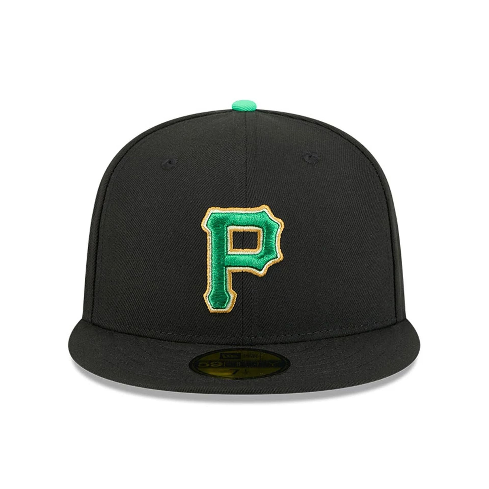 Pictured is this MLB Saint Patrick's Day Pittsburgh Pirates 59FIFTY Fitted cap in black. 2
