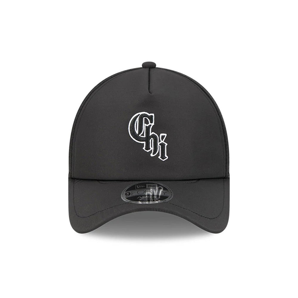 Pictured is this MLB Batting Practice 2026 Chicago White Sox 9FORTY Apex cap in black. 2